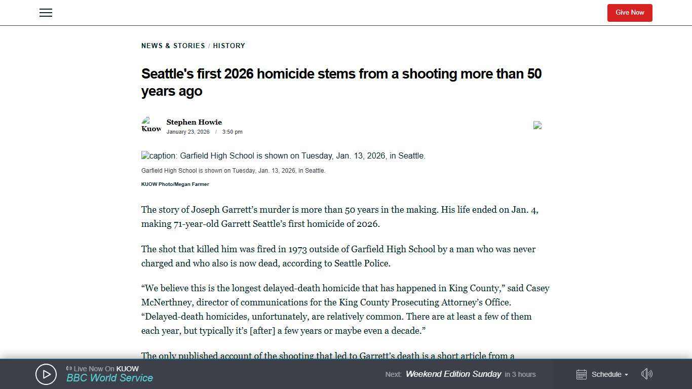 KUOW - Seattle's first 2026 homicide stems from a shooting more than 50 years ago