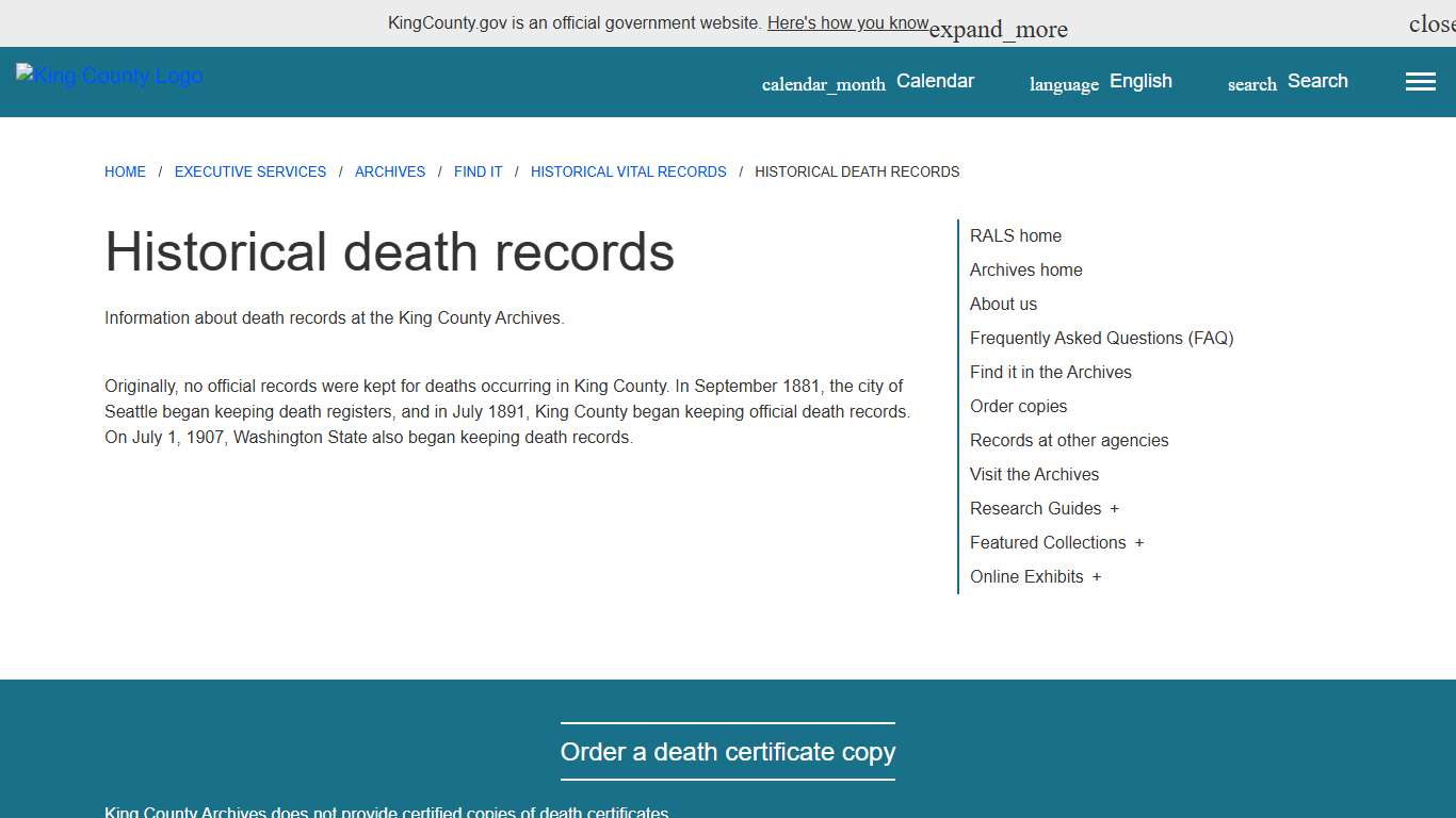 Historical death records - King County, Washington