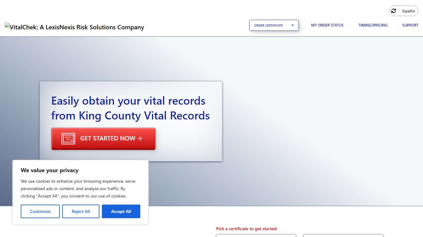 King County Vital Records (WA) Order Certificates - VitalChek