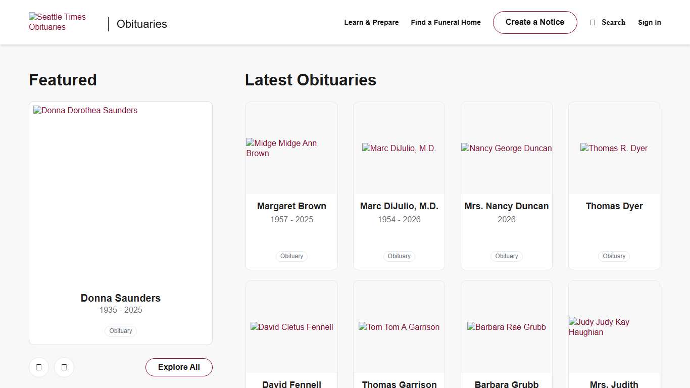 Obituaries Seattle Times