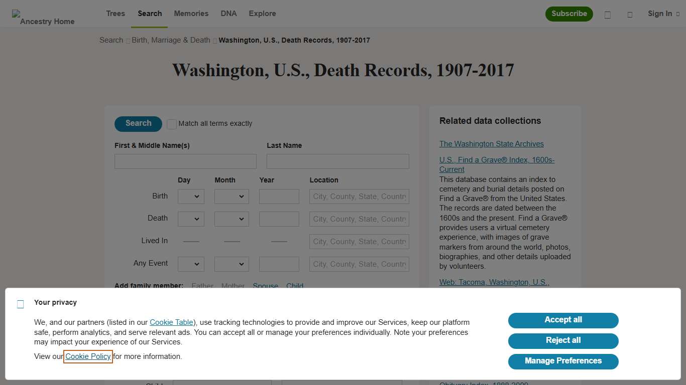 Washington, U.S., Death Records, 1907-2017 - Ancestry
